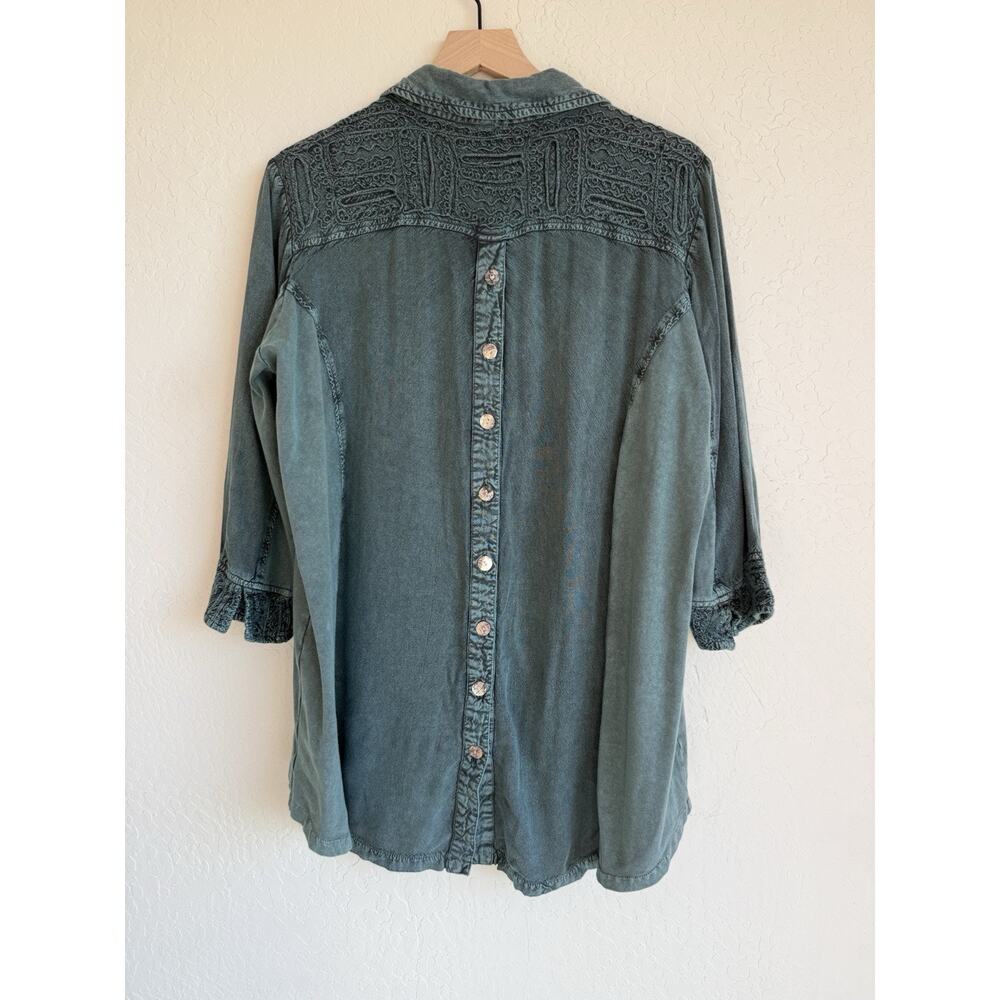 Parsley & Sage Women’s Olive Green Tunic Size 1XL Embroidered Lagenlook Art Wear - Picture 3 of 10